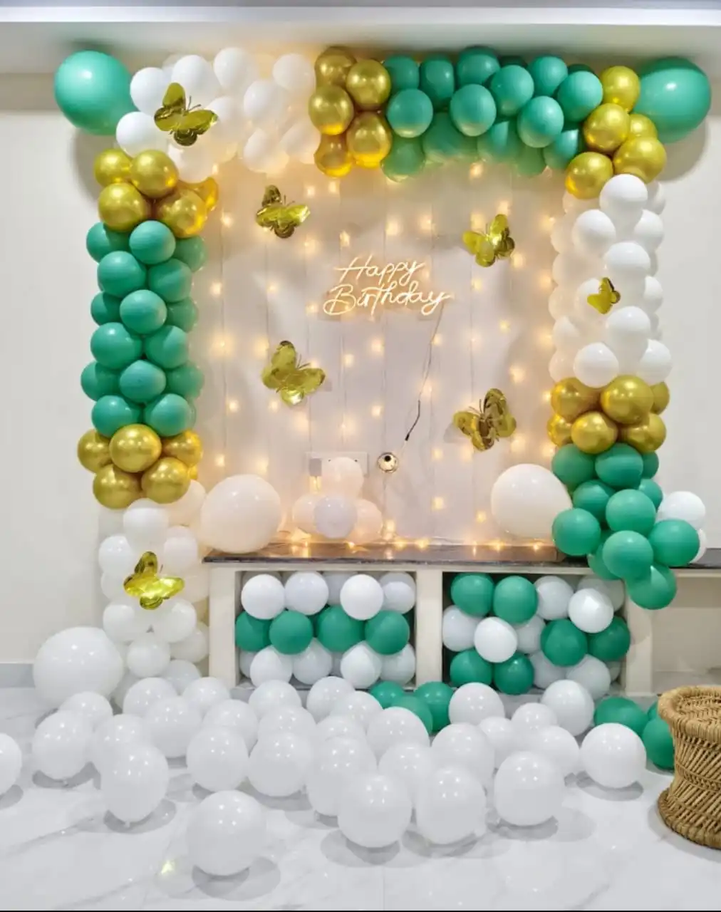 Birthday Decor White With Golden Green
